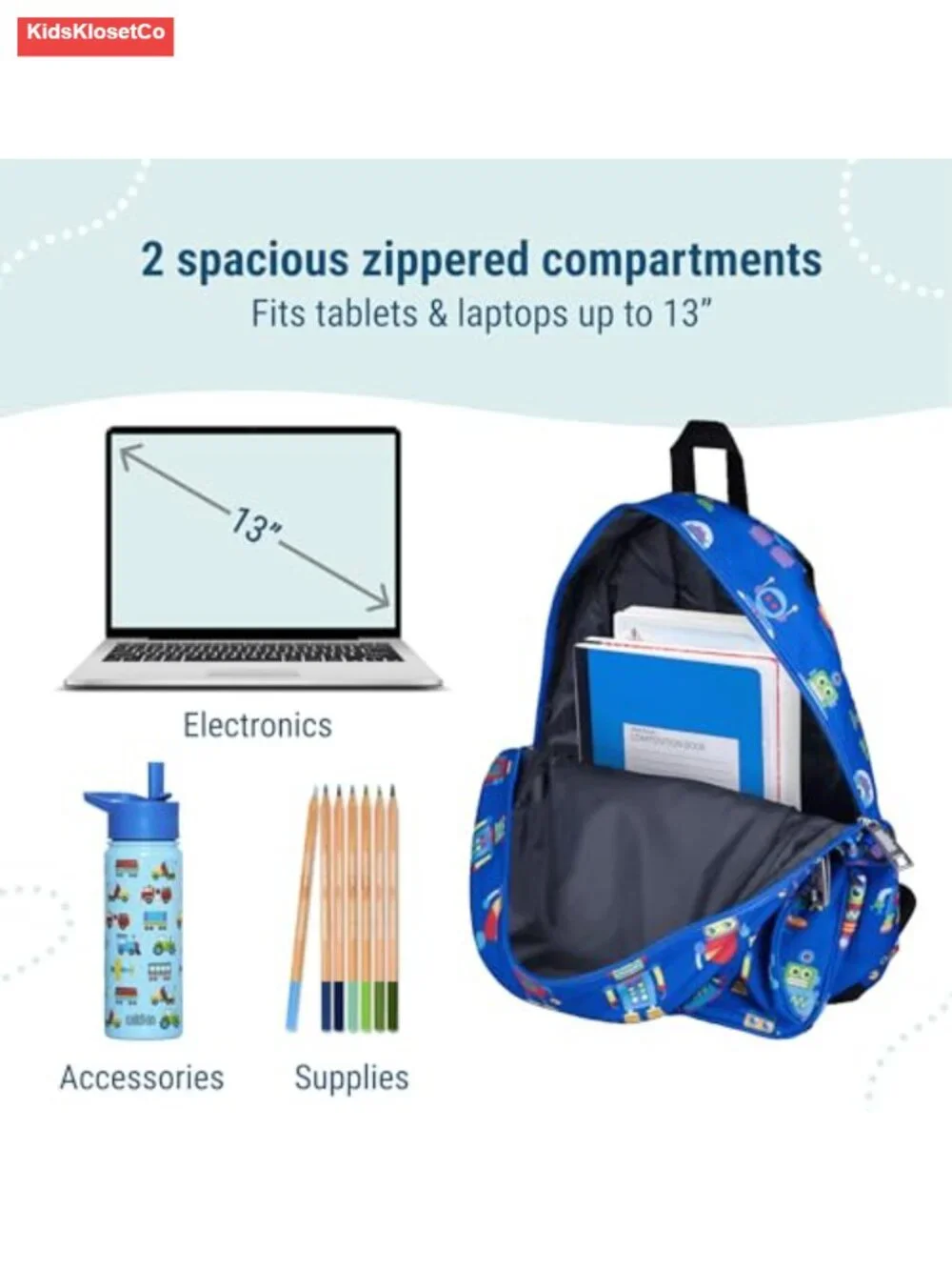 15 Inch Backpack for Elementary School, Padded Straps, Water Bottle Pocket